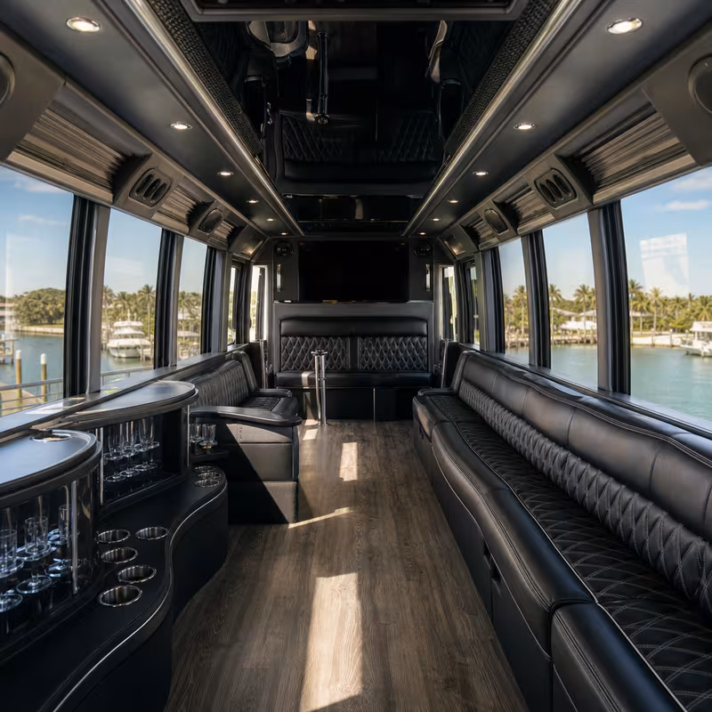 Passenger watching the Morristown scenery during a regional party bus road trip