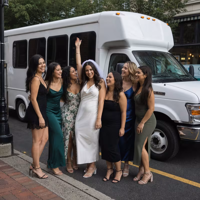 Black Mercedes Sprinter van staged for an Morristown Bachelor & Bachelorette Transportation group