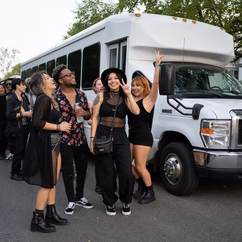 Black Mercedes Sprinter van staged for an Morristown Concert Transportation group