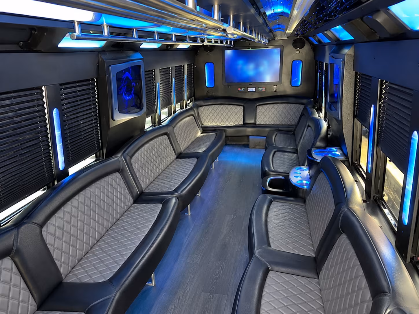 Interior of a party bus rental serving Morristown
