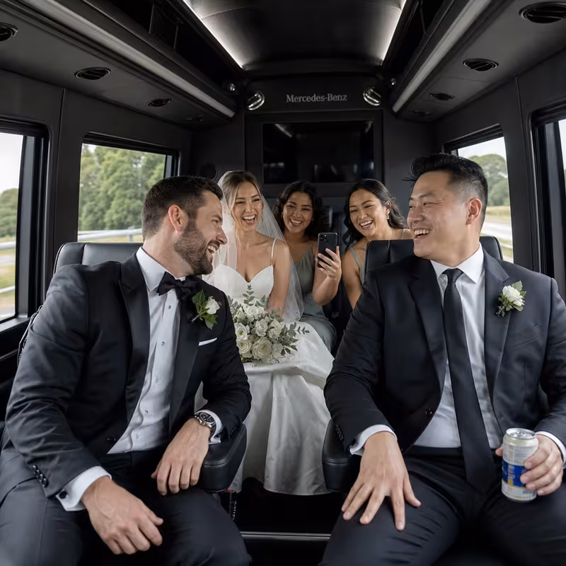 Black Mercedes Sprinter van staged for an Morristown Wedding Transportation group